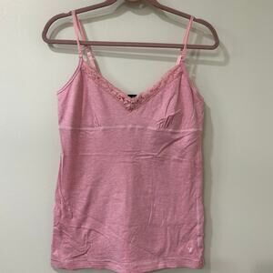 American Eagle Women Sz Large Pink Lace Babydoll Cami Tank Top Y2K Preppy Fairy